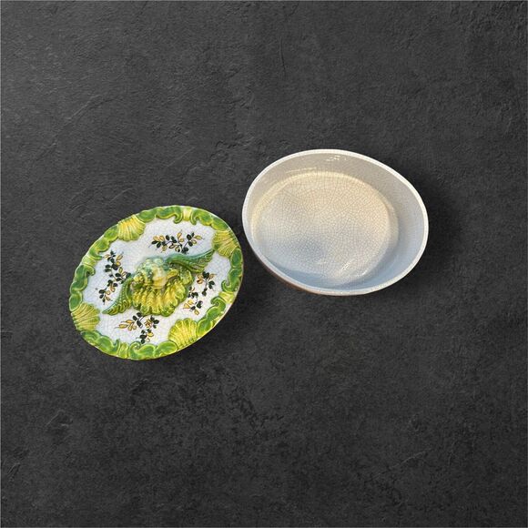 Antique Meiselman Ceramic Oval Trinket Box With Seashell Lid - 6” Made In Italy - Picture 4 of 10